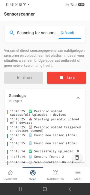 SensorScanner actief aan het scannen